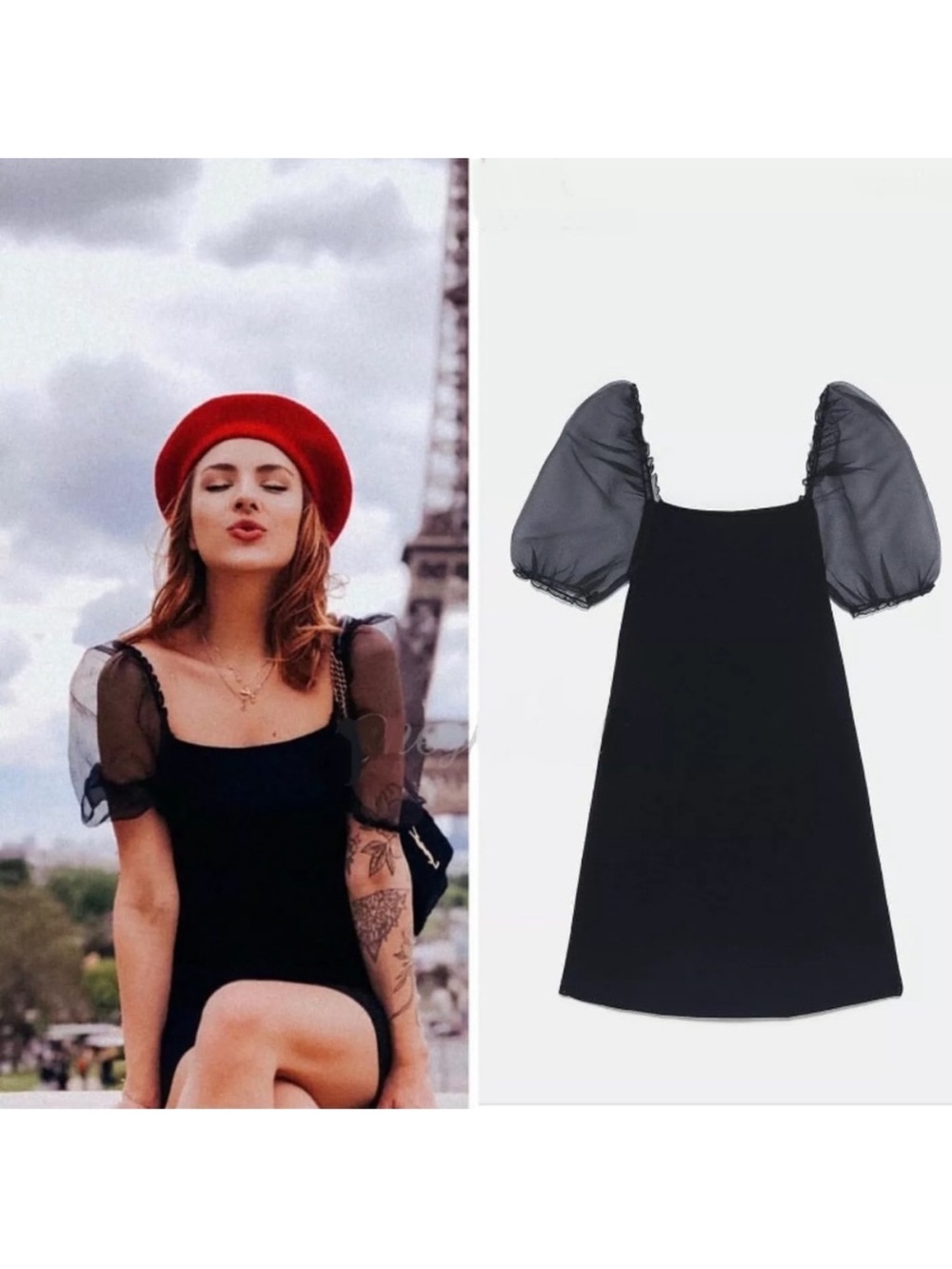 Viral NWOT ZARA Black Knit Dress with Puff Sleeves size S